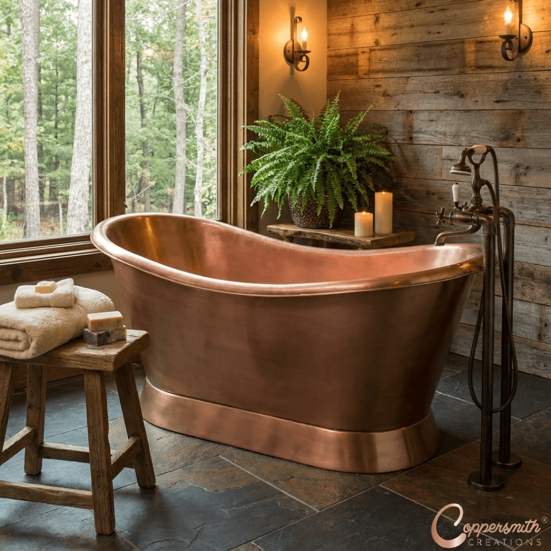 Slanting Base Copper Bathtub Plain Antique Finish