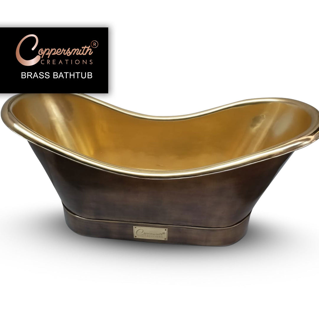 Roll Top Brass Bathtub Polished Interior & Antique Finish exterior