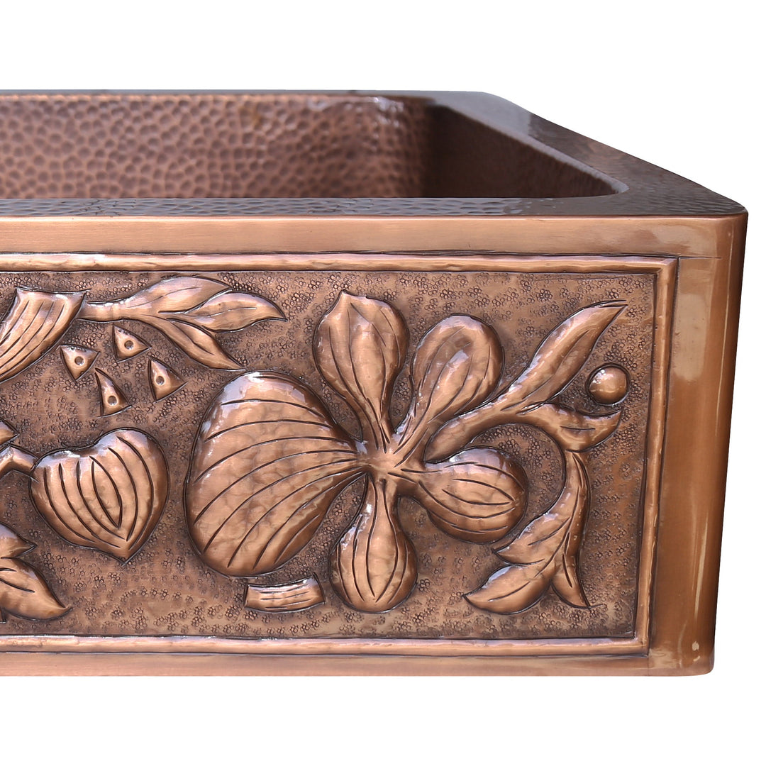 Single Bowl Sunflower Design Front Apron Copper Kitchen Sink