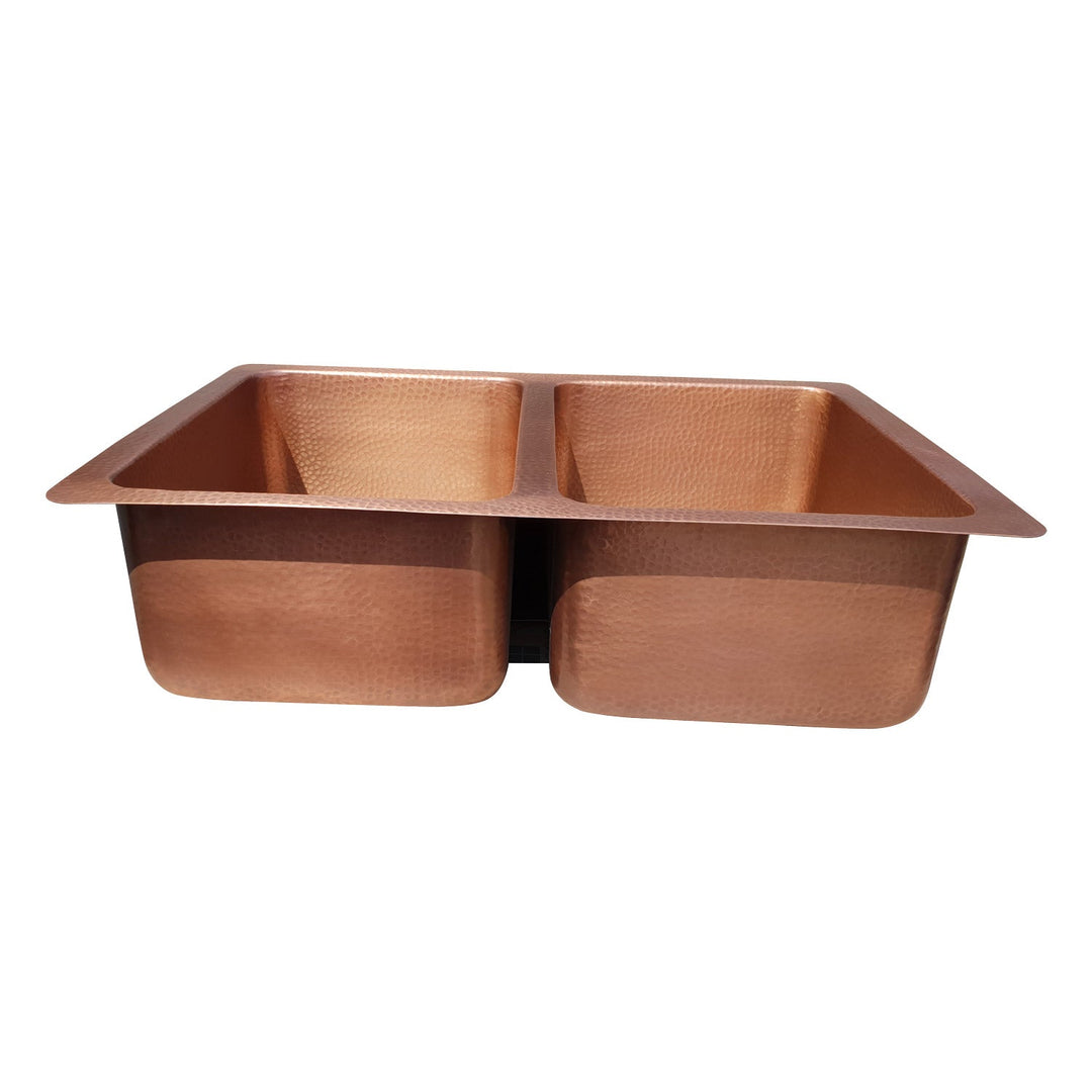 Double Bowl Hammered Front Apron Copper Kitchen Sink Antique Finish