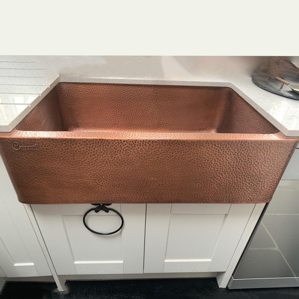 Single Bowl Hammered Front Apron Copper Kitchen Sink Antique Finish