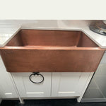 Load image into Gallery viewer, Single Bowl Hammered Front Apron Copper Kitchen Sink Antique Finish
