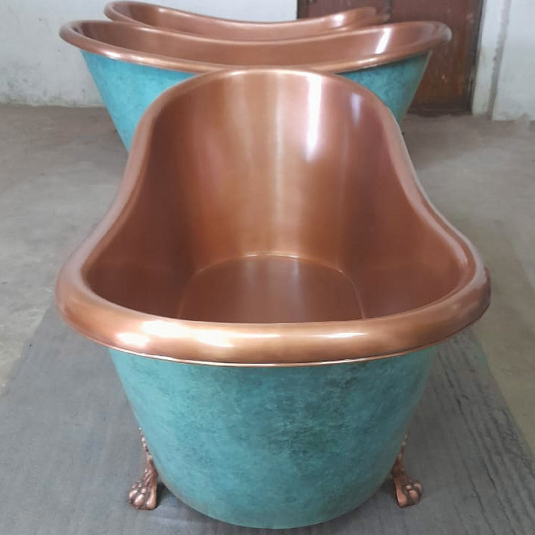 Clawfoot Copper Bathtub Plain Antique Finish Interior & Patina Exterior