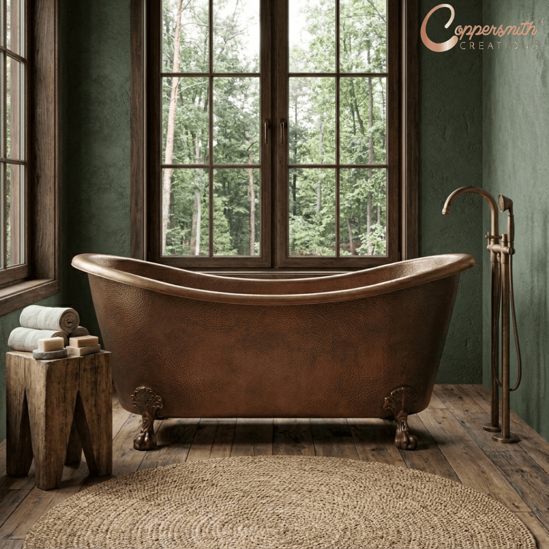 Hammered Clawfoot Copper Double Slipper Tub