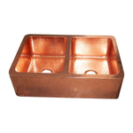 Load image into Gallery viewer, Double Bowl Hammered Front Apron Copper Kitchen Sink Shining Copper Finish

