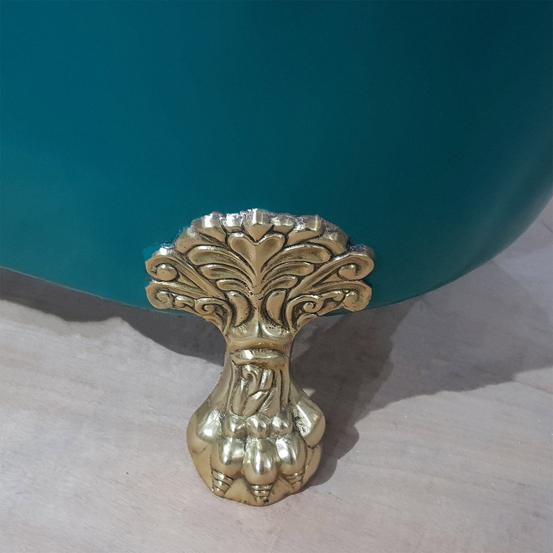 Copper Bathtub RAL 6004 Blue-Green Exterior & Brass Clawfoot Legs