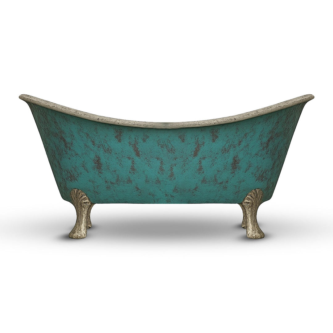 Clawfoot Copper Bathtub Verdigris Patina Exterior & Tin Interior Double Slipper