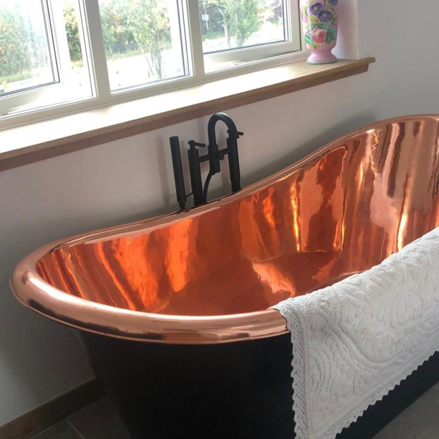 Roll Top Copper Bathtub Inside Polish Copper Outside Black