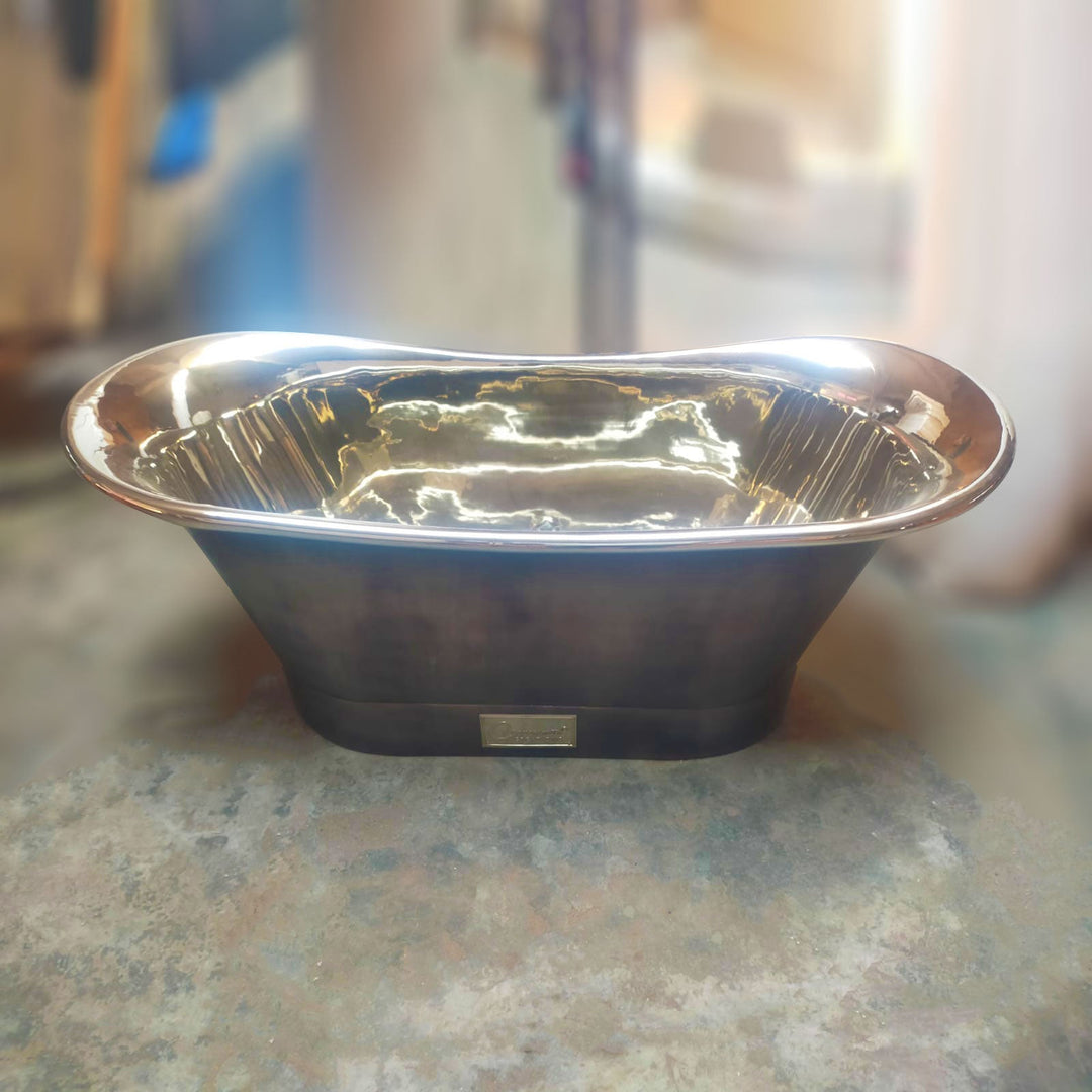 Straight Base Copper Bathtub Nickel Interior Finish & Patinated Lead Finish Exterior