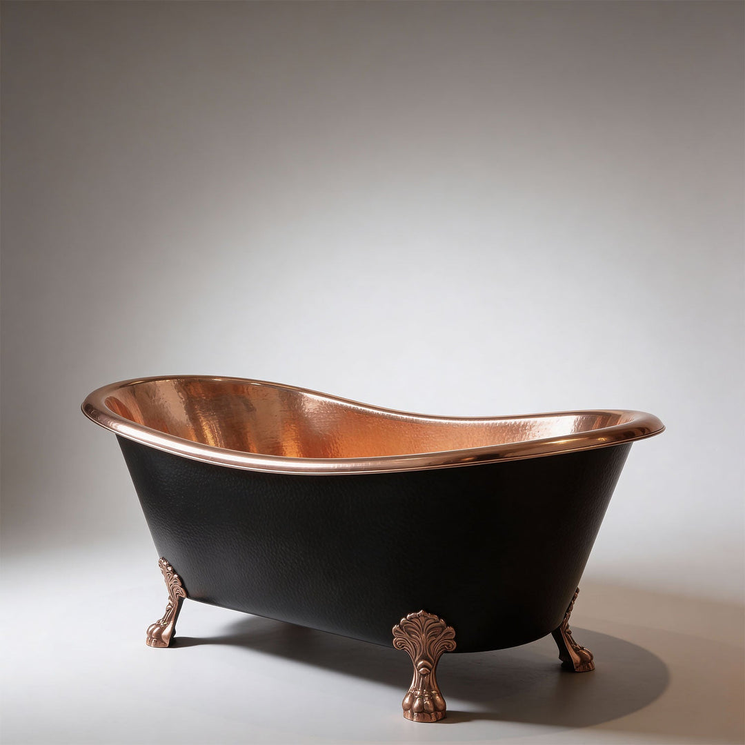 Hammered Clawfoot Copper Bathtub Copper Interior & Black Exterior