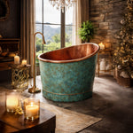 Load image into Gallery viewer, 39-Inch Japanese Soaking Copper Bathtub Hammered Antique Copper Interior Blue-Green Verdigris Patina Exterior
