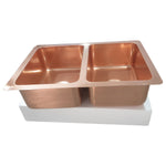 Load image into Gallery viewer, Double Bowl Smooth Front Apron Copper Kitchen Sink Plain Shiny Finish
