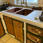 Load image into Gallery viewer, Double Bowl Single Wall Copper Kitchen Sink Hammered Antique Finish (without front apron)

