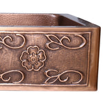 Load image into Gallery viewer, Single Bowl Three Flowers and Petals front Apron Copper Kitchen Sink
