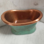 Load image into Gallery viewer, Slanting Base Copper Tub Style Sink Antique Finish Copper Inside &amp; Patina Outside
