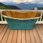 Load image into Gallery viewer, Slanting Base Brass Bathtub Polished Brass Inside &amp; Patina Outside
