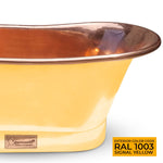 Load image into Gallery viewer, Straight Base Copper Bathtub Polished Copper Interior &amp; RAL 1003 Signal Yellow Exterior
