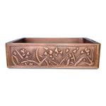 Load image into Gallery viewer, Single Bowl Flower Front Apron Copper Kitchen Sink
