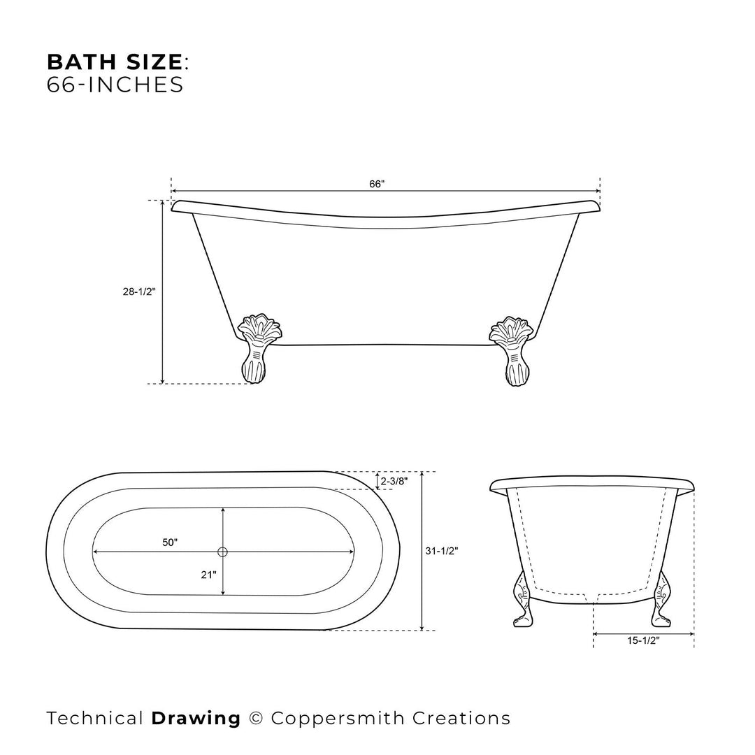 Clawfoot Copper Bathtub Plain Antique Finish Interior & Patina Exterior