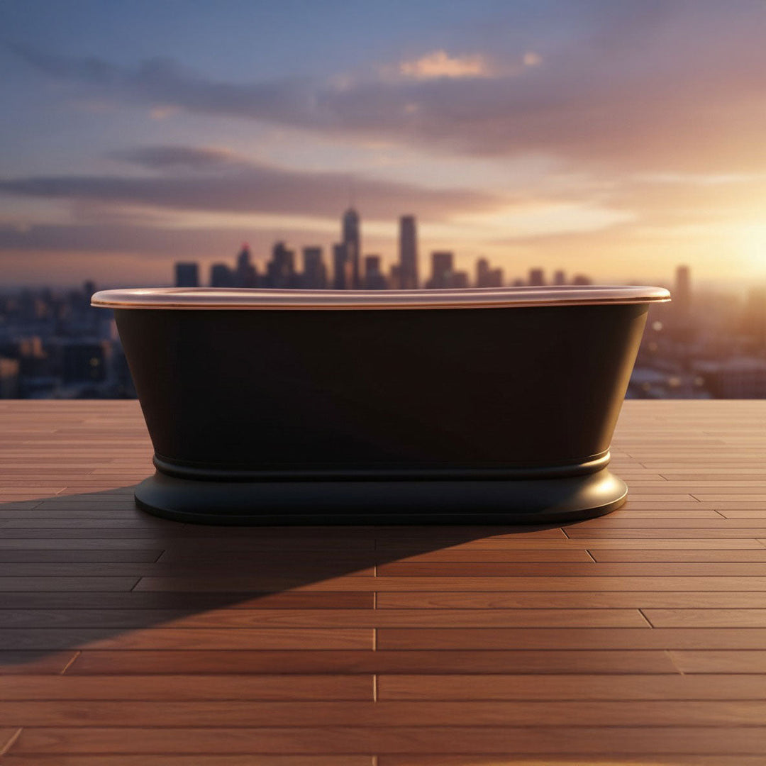 Pedestal Copper Bathtub Black Exterior & Polished Copper Interior