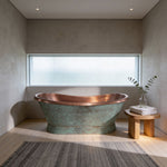 Load image into Gallery viewer, Slanting Base Copper Bathtub Hammered Antique Copper Interior &amp; Patina Exterior Finish
