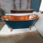 Load image into Gallery viewer, Copper Bathtub RAL 6004 Blue-Green Exterior &amp; Copper Clawfoot Legs
