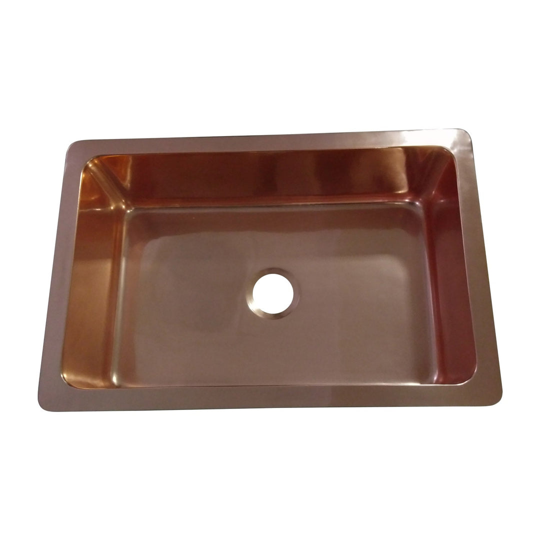 Single Bowl Smooth Front Apron Copper Kitchen Sink Plain Shining Copper Finish