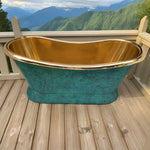 Load image into Gallery viewer, Slanting Base Brass Bathtub Polished Brass Inside &amp; Patina Outside
