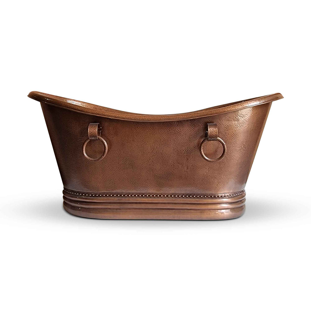 Hammered Antique Copper Tub with Ring Handles