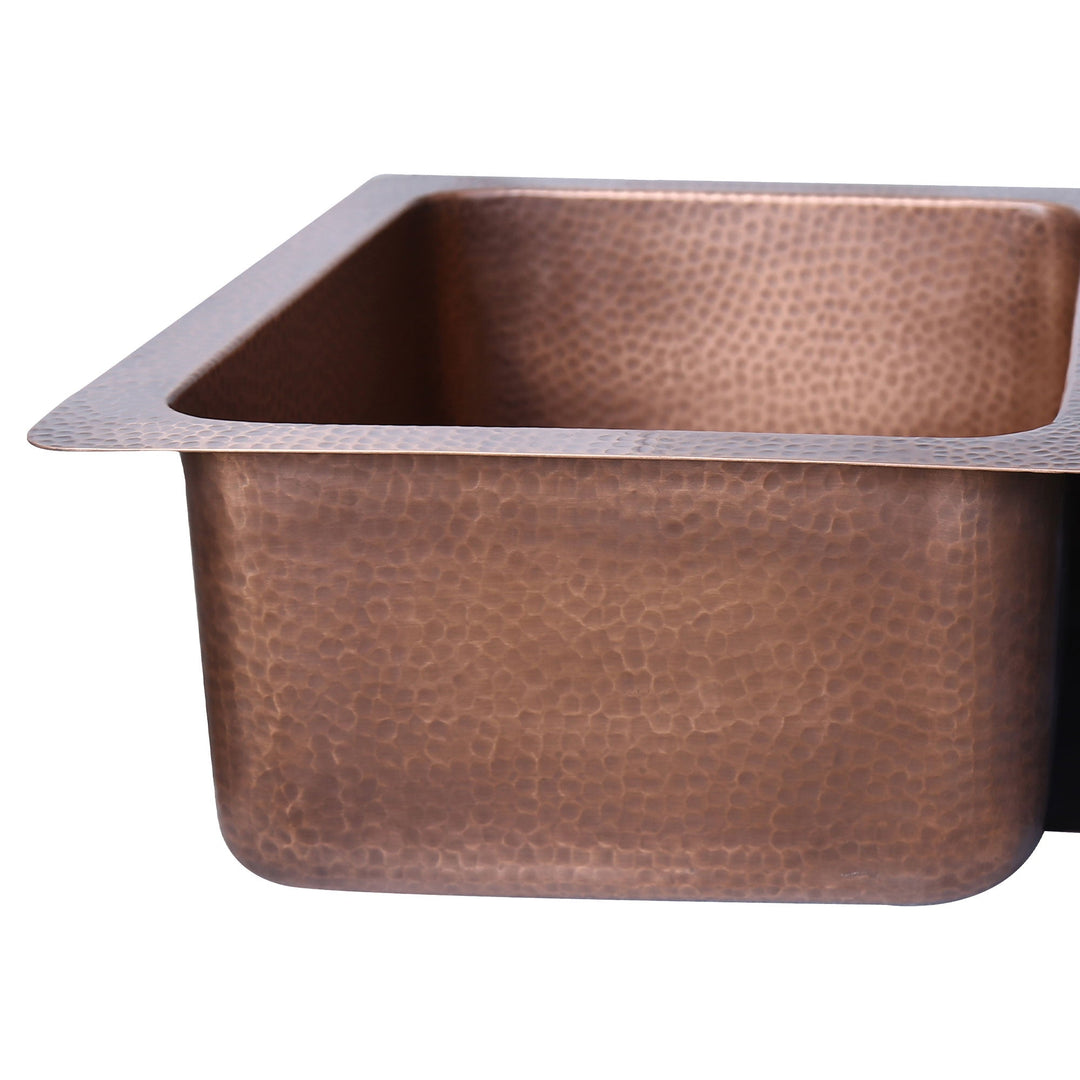 Double Bowl Vertical Parallel Lines Front Apron Copper Kitchen Sink