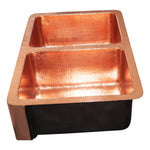 Load image into Gallery viewer, Double Bowl Hammered Front Apron Copper Kitchen Sink Shining Copper Finish

