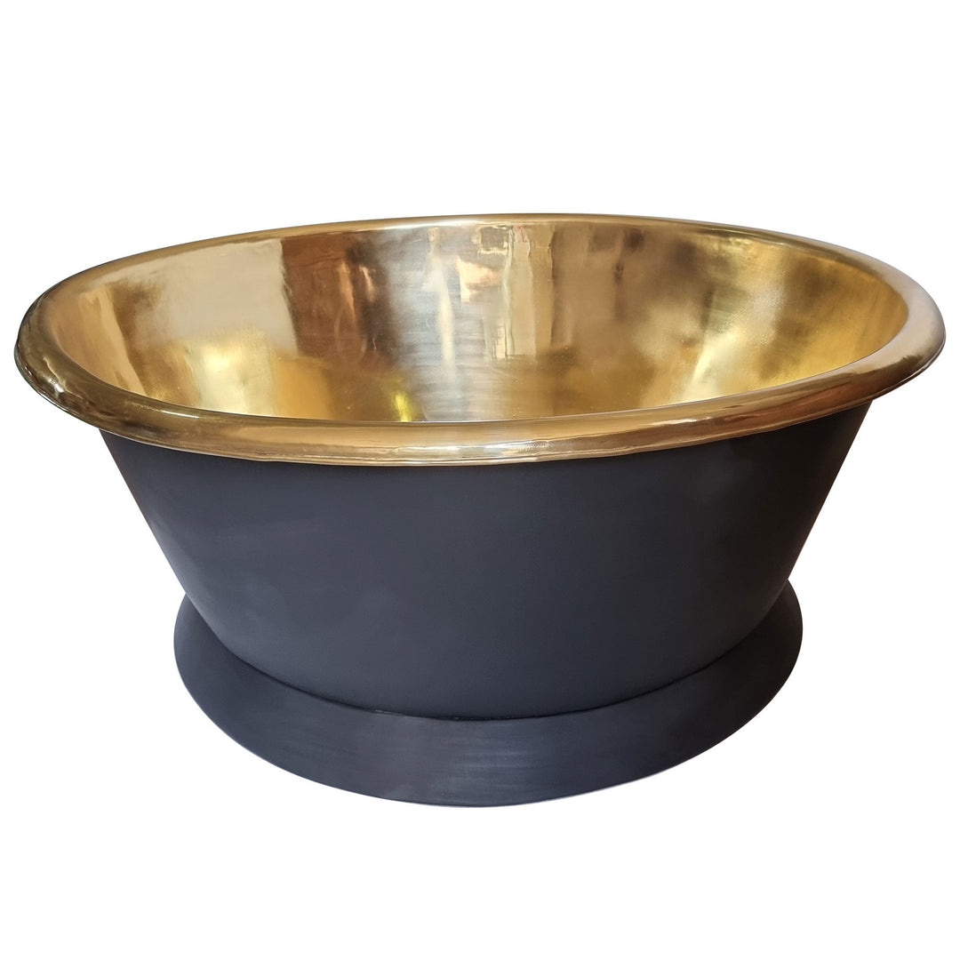 Round Brass Bathtub Matt Black Exterior & Polish Brass Interior