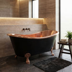 Load image into Gallery viewer, Hammered Clawfoot Copper Bathtub Copper Interior &amp; Black Exterior
