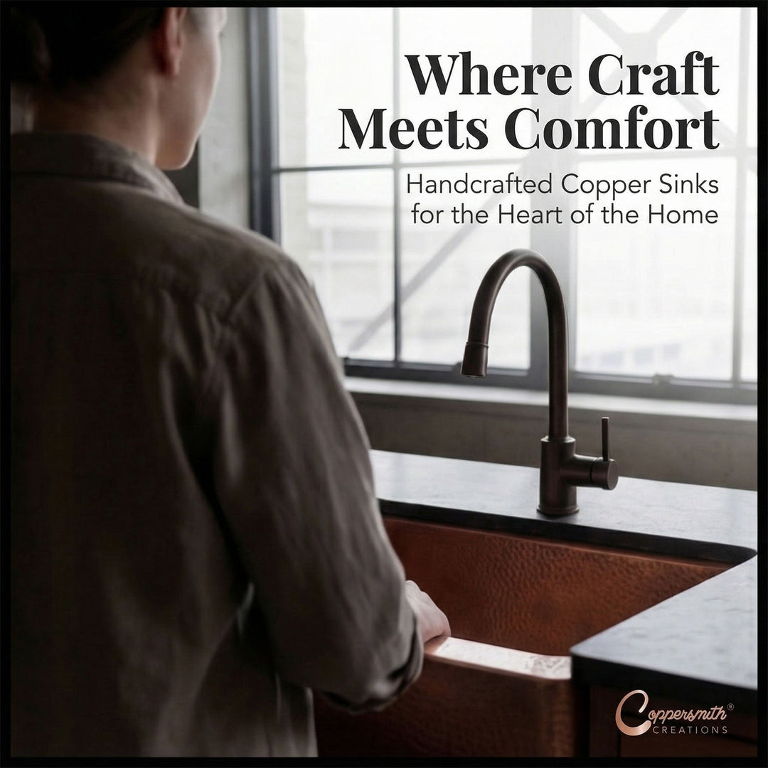 Copper Sink Hammered Front Apron 24.50 x 18.50 x 7 inch