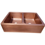 Load image into Gallery viewer, Double Bowl Hammered Front Apron Copper Kitchen Sink Antique Finish
