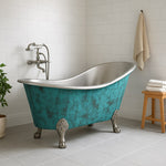 Load image into Gallery viewer, Clawfoot Copper Bathtub Verdigris Patina Exterior &amp; Tin Interior Single Slipper
