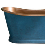 Load image into Gallery viewer, Slanted Cascading Base Copper Bathtub Verdigris Blue Patina Exterior &amp; Antique Finish Interior
