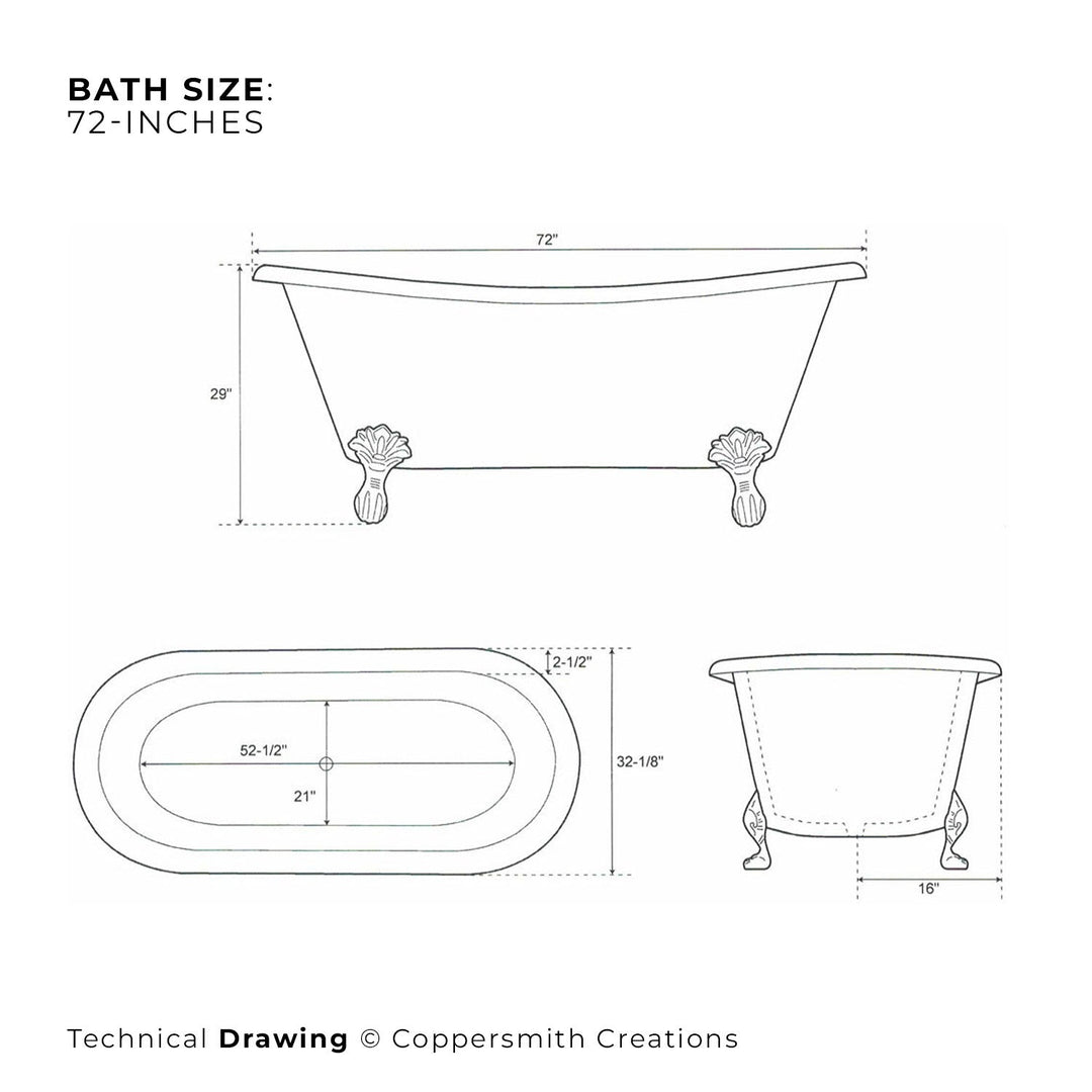 Clawfoot Copper Bathtub Plain Antique Finish Interior & Patina Exterior