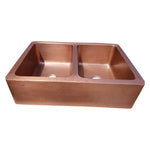 Load image into Gallery viewer, Double Bowl Hammered Front Apron Copper Kitchen Sink Antique Finish
