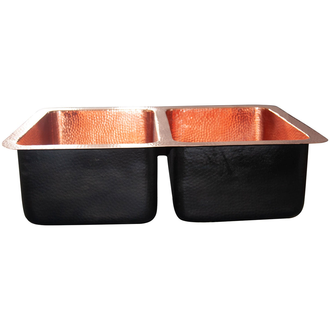 Double Bowl Hammered Front Apron Copper Kitchen Sink Shining Copper Finish