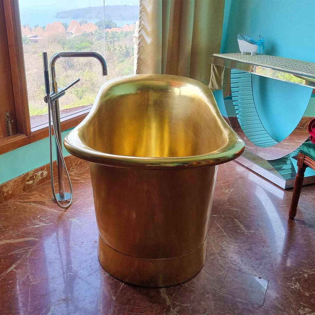 Straight Base Brass Bathtub Full Polished Brass Finish
