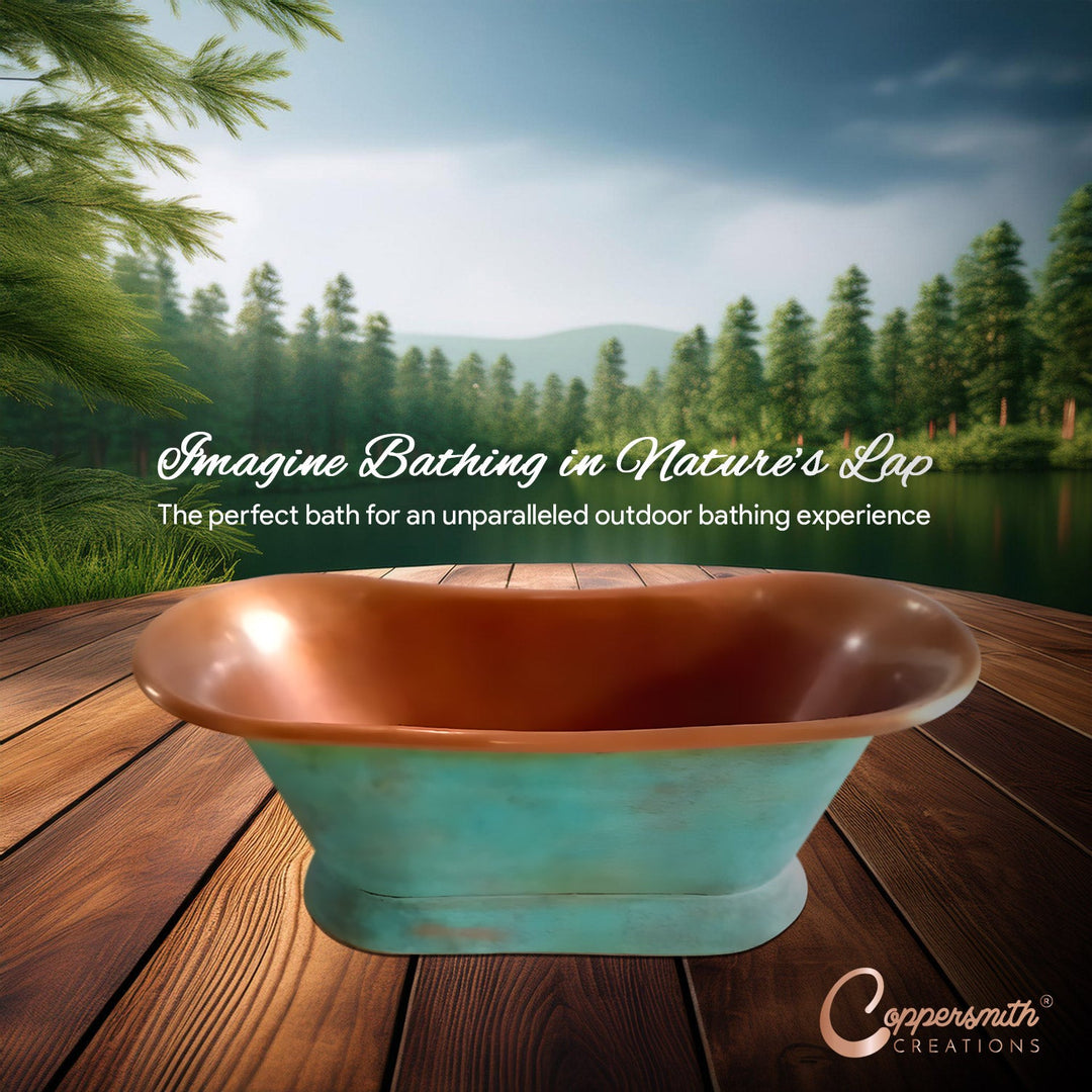 Slanting Base Patina Copper Bathtub - Perfect for Bathing in Nature's Lap