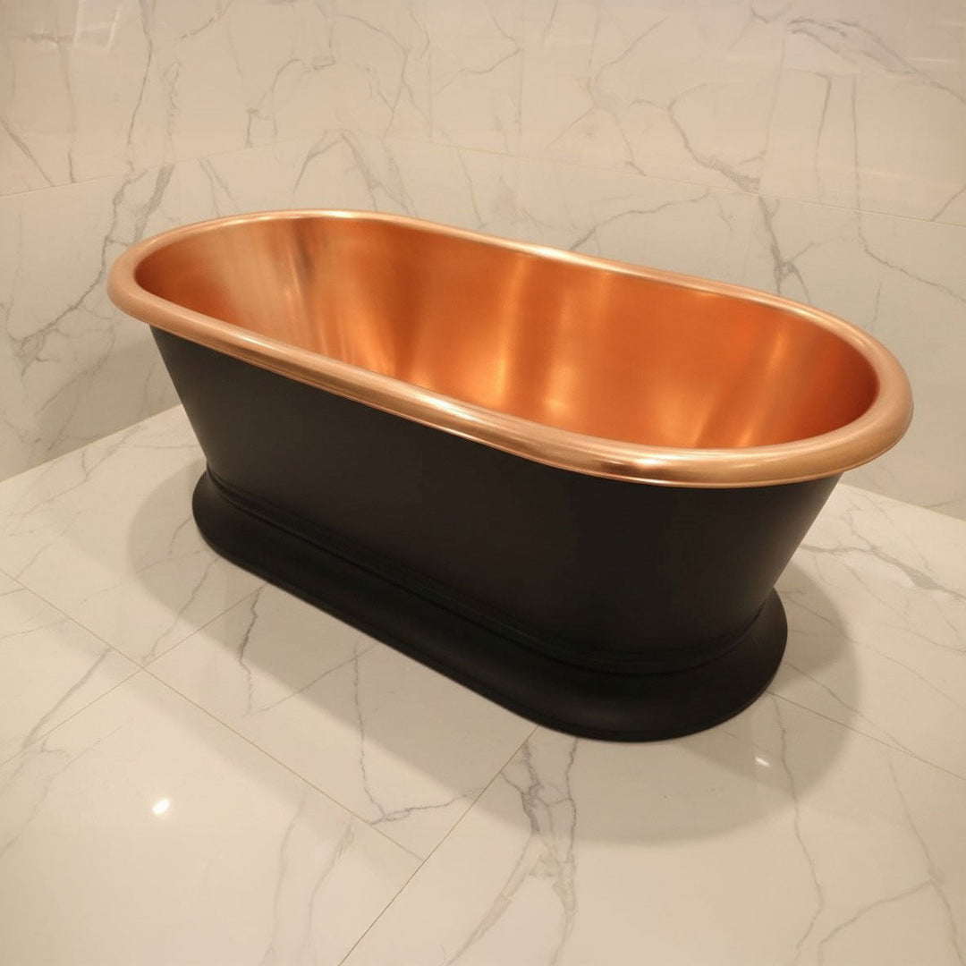 Pedestal Copper Bathtub Black Exterior & Polished Copper Interior