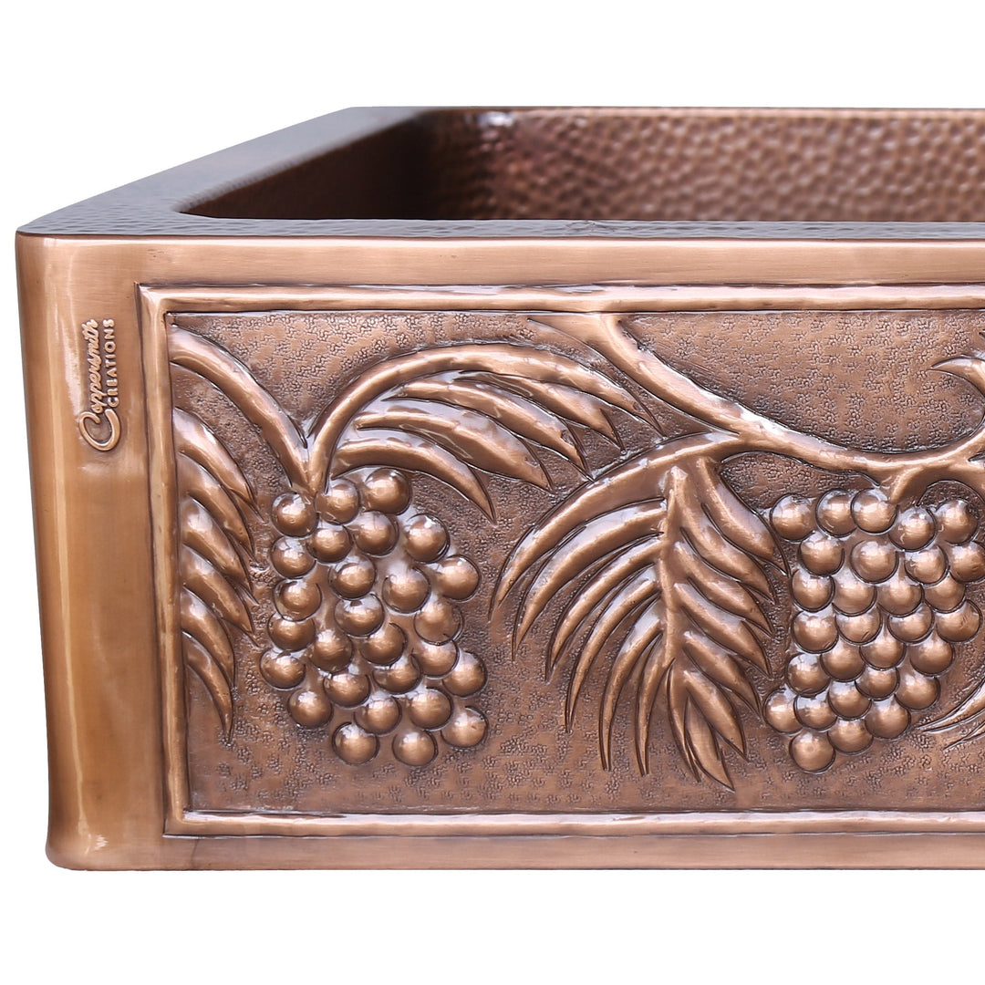 Single Bowl Five Grape Front Apron Copper Kitchen Sink