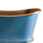 Load image into Gallery viewer, Slanted Cascading Base Copper Bathtub Verdigris Blue Patina Exterior &amp; Antique Finish Interior
