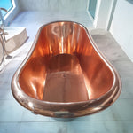 Load image into Gallery viewer, Copper Bathtub RAL 6004 Blue-Green Exterior &amp; Copper Clawfoot Legs
