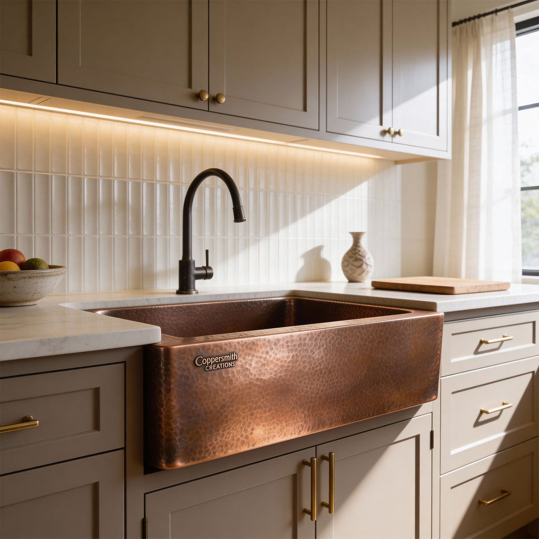 Copper Sink Hammered Front Apron 24.50 x 18.50 x 7 inch