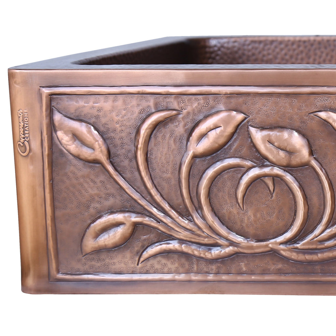 Single Bowl Petal Front Apron Copper Kitchen Sink