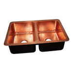 Load image into Gallery viewer, Double Bowl Hammered Front Apron Copper Kitchen Sink Shining Copper Finish
