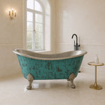 Load image into Gallery viewer, Clawfoot Copper Bathtub Verdigris Patina Exterior &amp; Tin Interior Single Slipper
